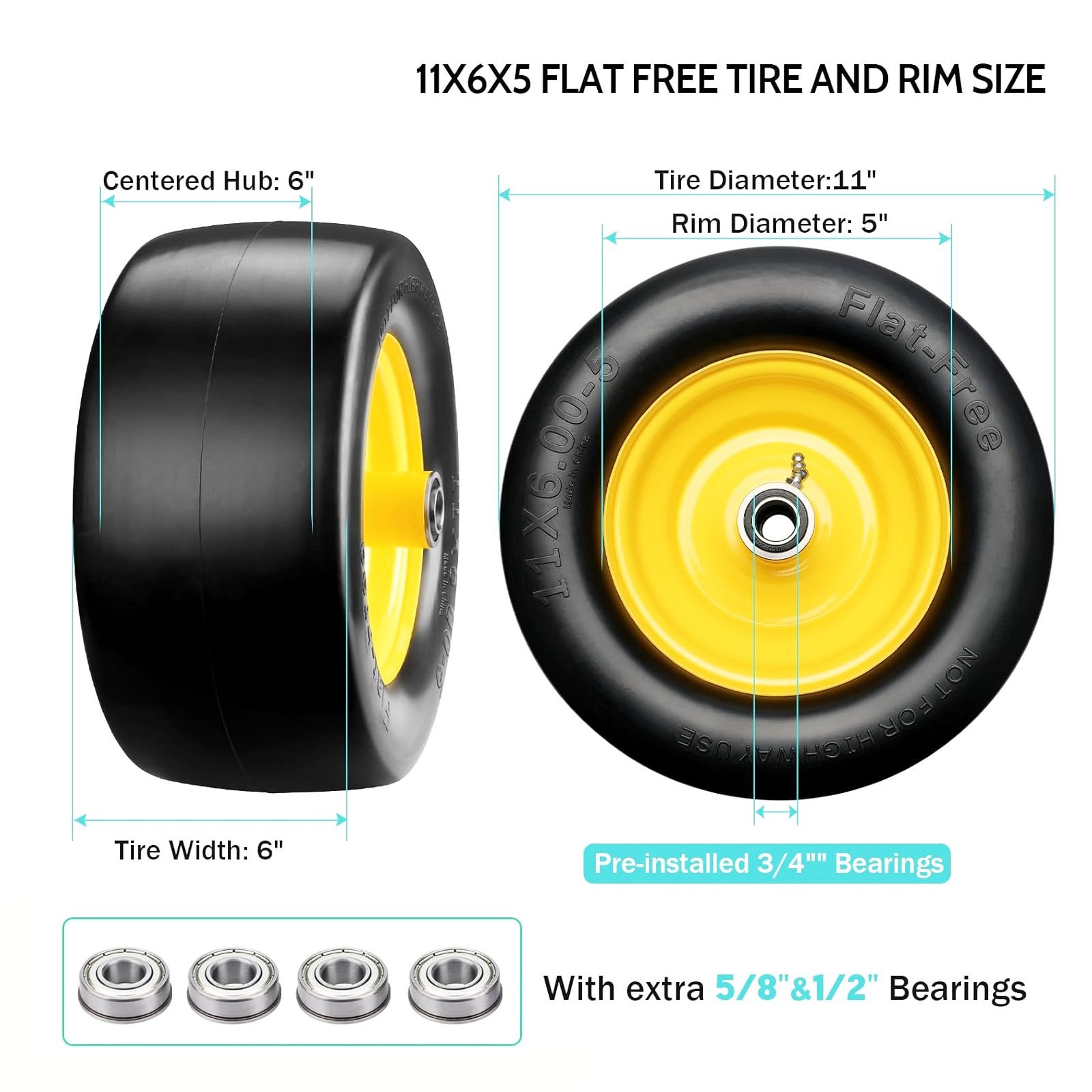 11x6-5 Lawn Mower Tires Flat Free - Image 2