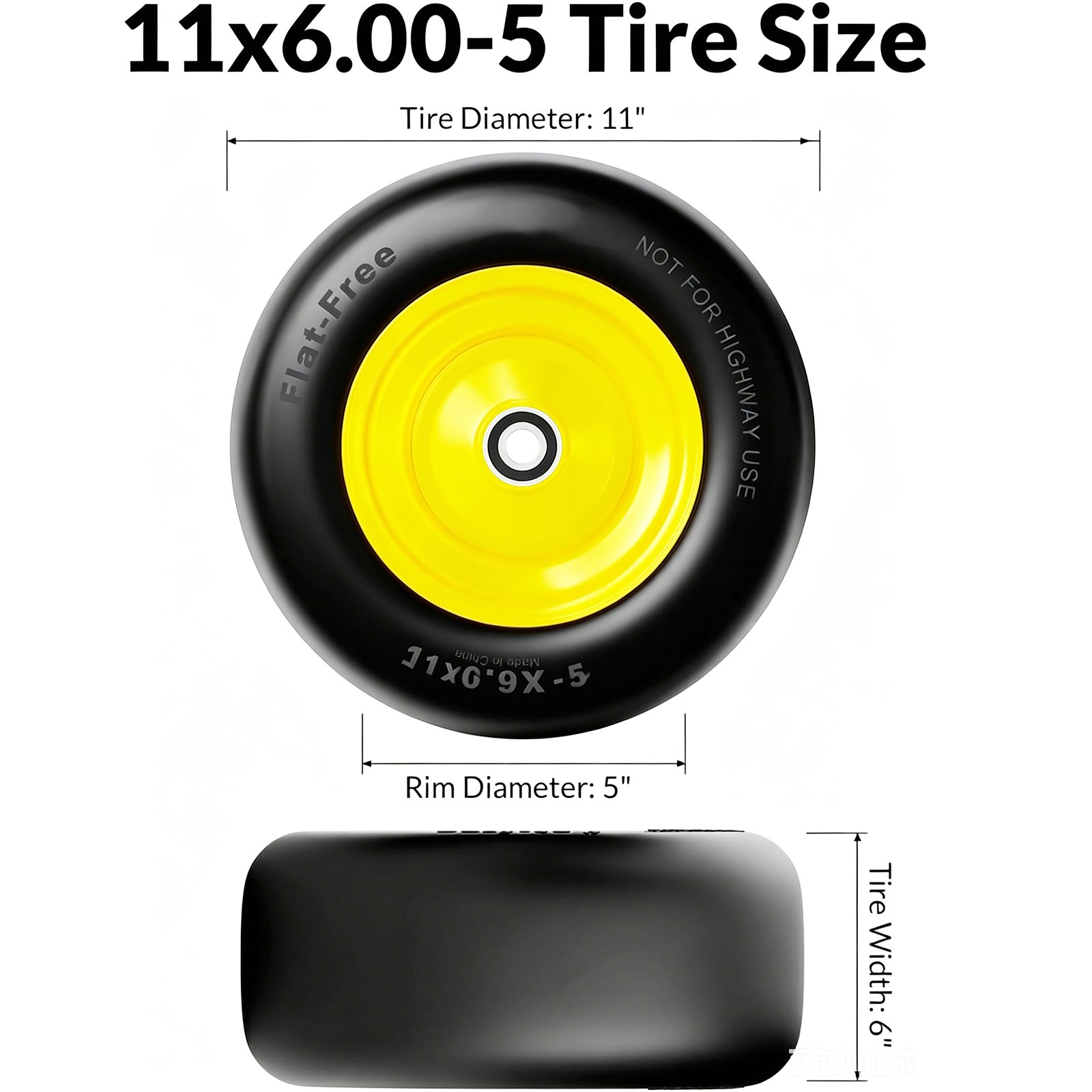 11x6-5 Lawn Mower Tires Flat Free