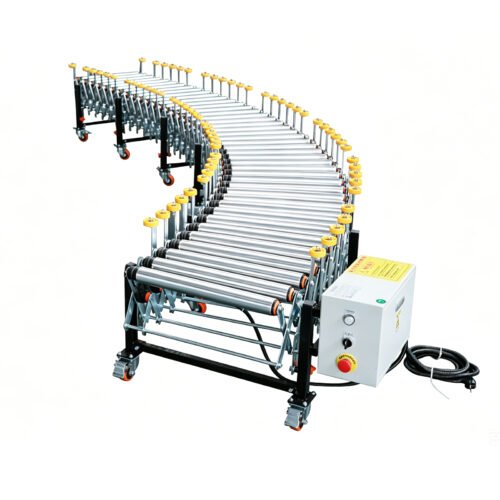 Low Height Powered Flexible Roller Conveyor With Side Guide Skate Wheels Poly-Vee Driven